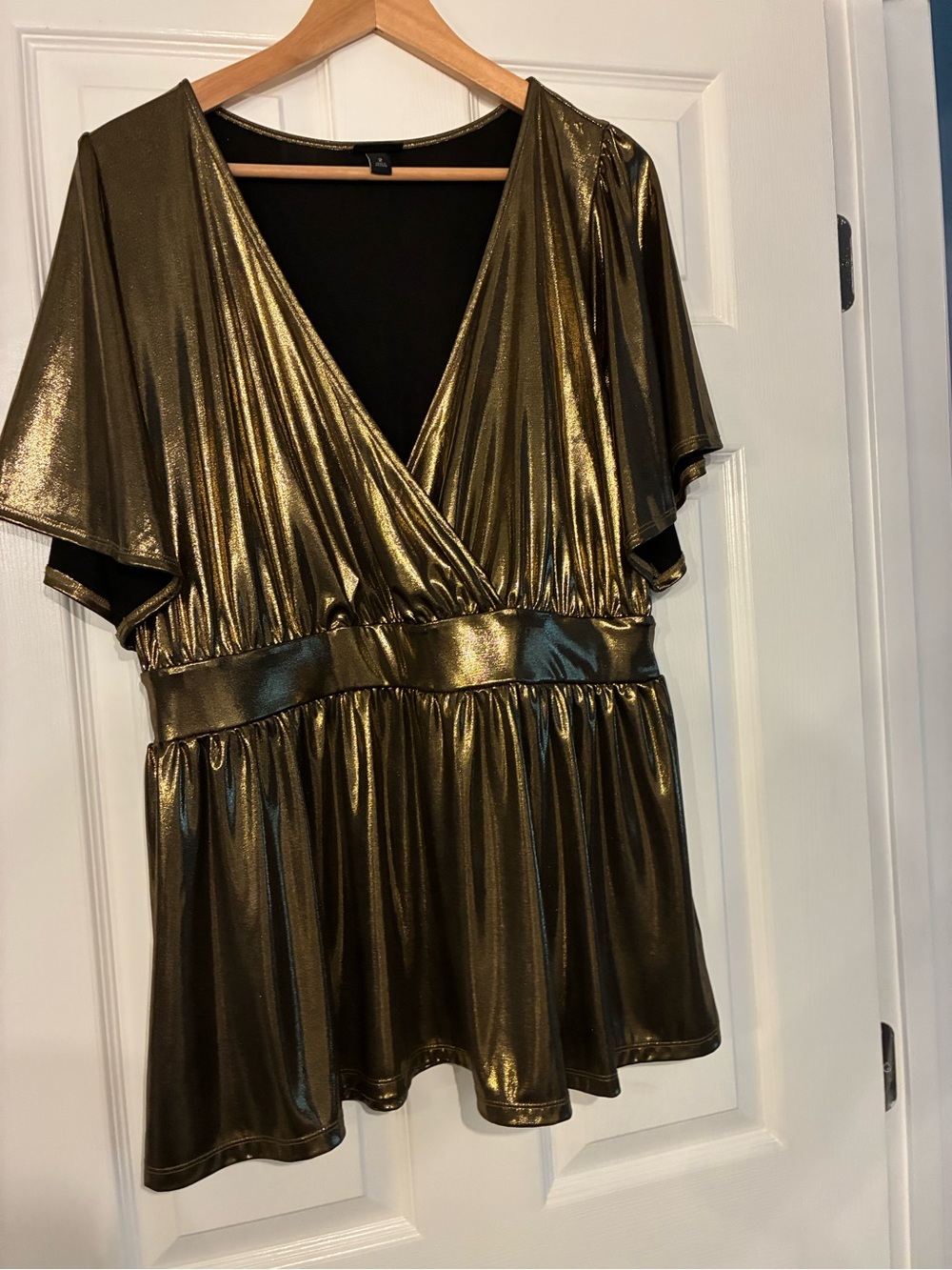 Metallic Gold Surplice Peplum Tunic Top